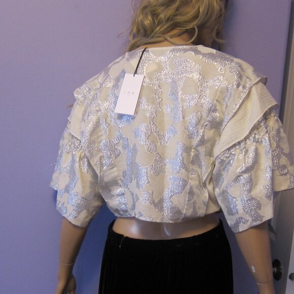 IRO ORTI Gorgeous silver/ecru silk linen cropped COCKTAIL PARTY TOP NWT $595 - Picture 3 of 11